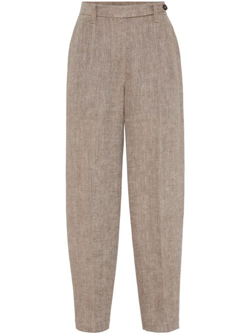 Taupe brown linen/flax woman pants Brunello Cucinelli | MH568P8607C014